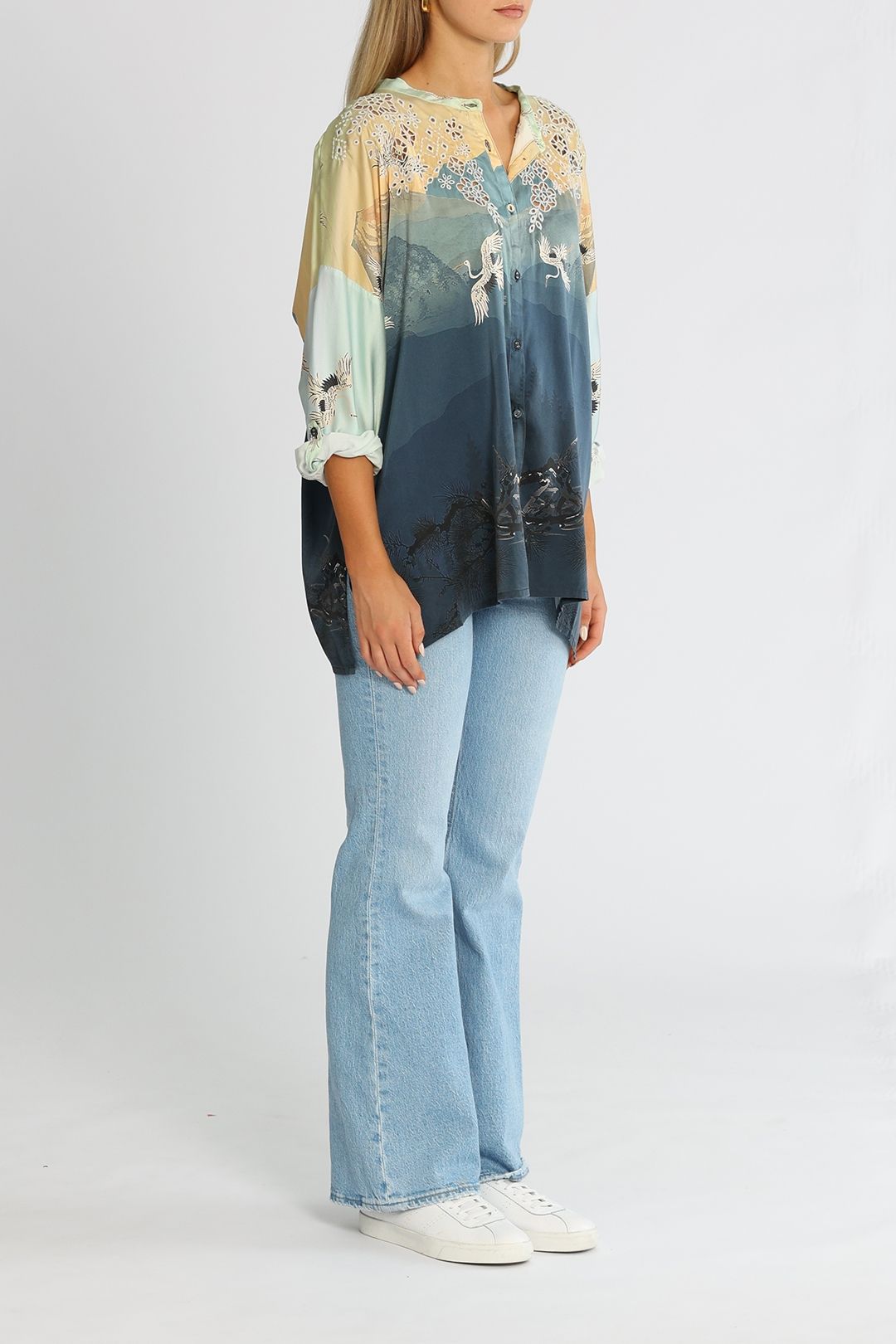 Johnny Was Dew Denali Button Down Multi Embroidery