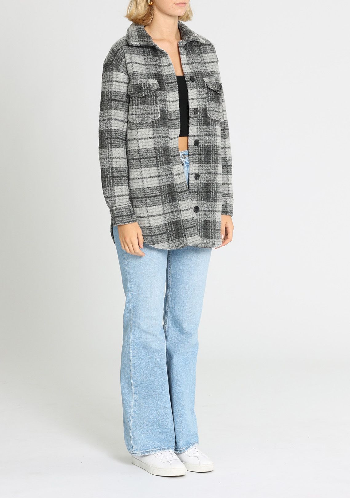 Joie Grey Check Shacket Collared