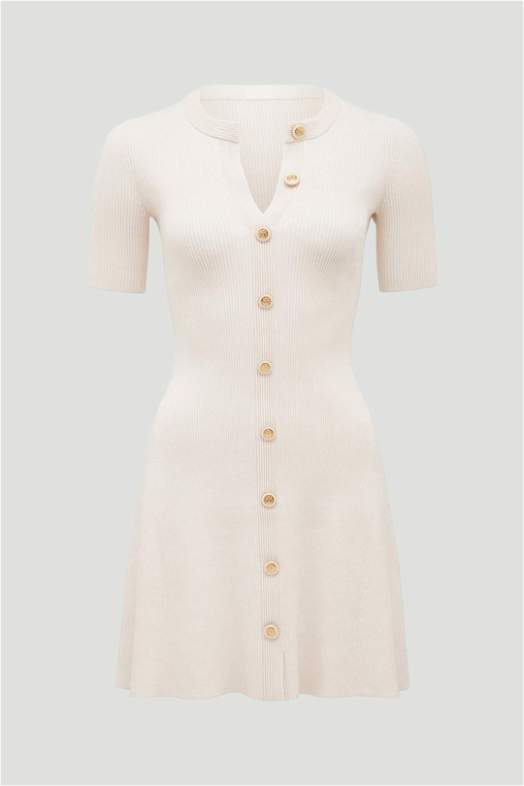Buy Jolie Button Down Mini Knit Dress in Cream | Forever New | GlamCorner