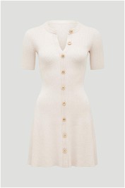 Jolie Button Down Mini Knit Dress in Cream