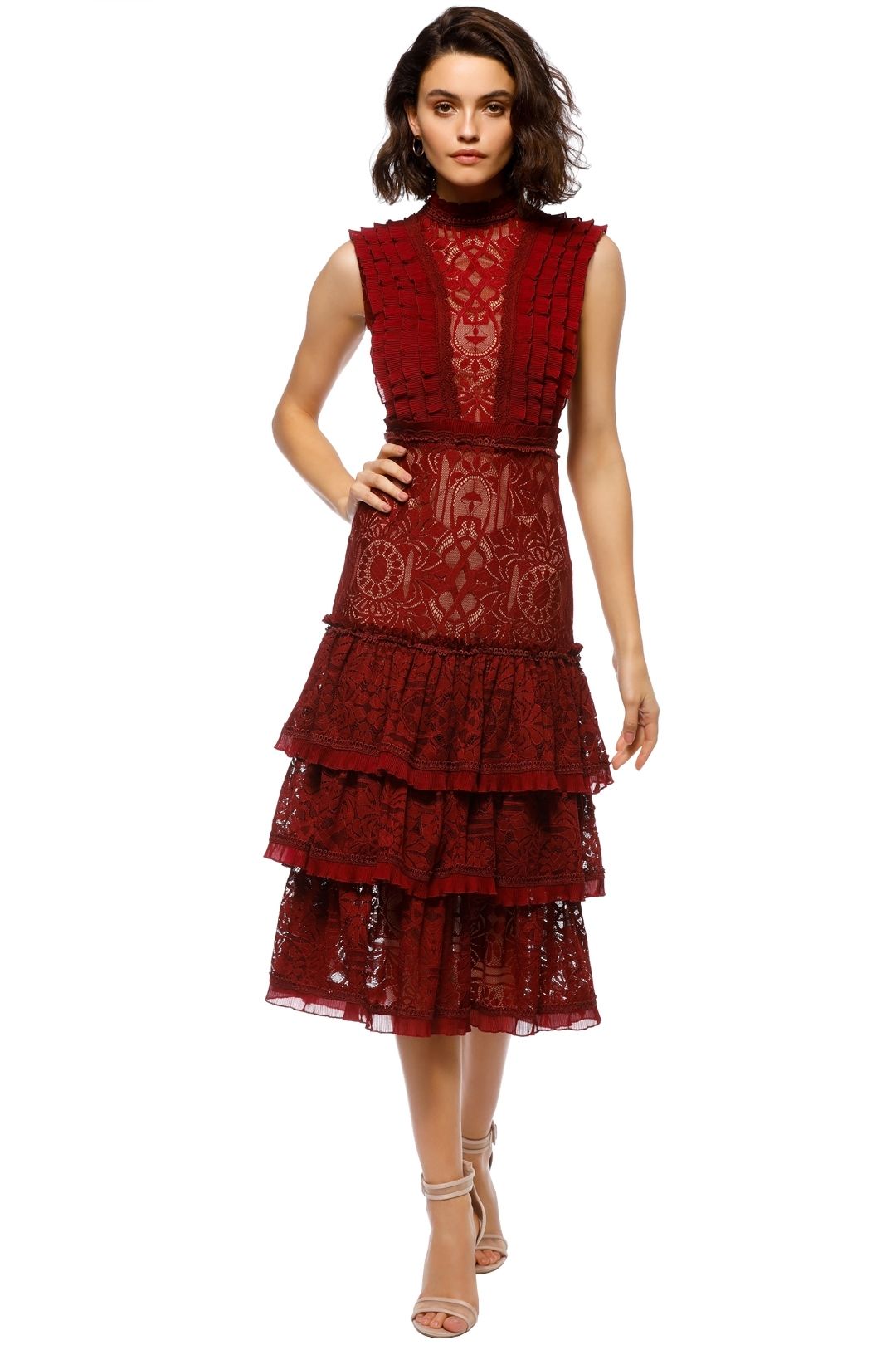 knee length dresses for ladies Simkhai Guipure Lace Belted Midi Dress main image 0