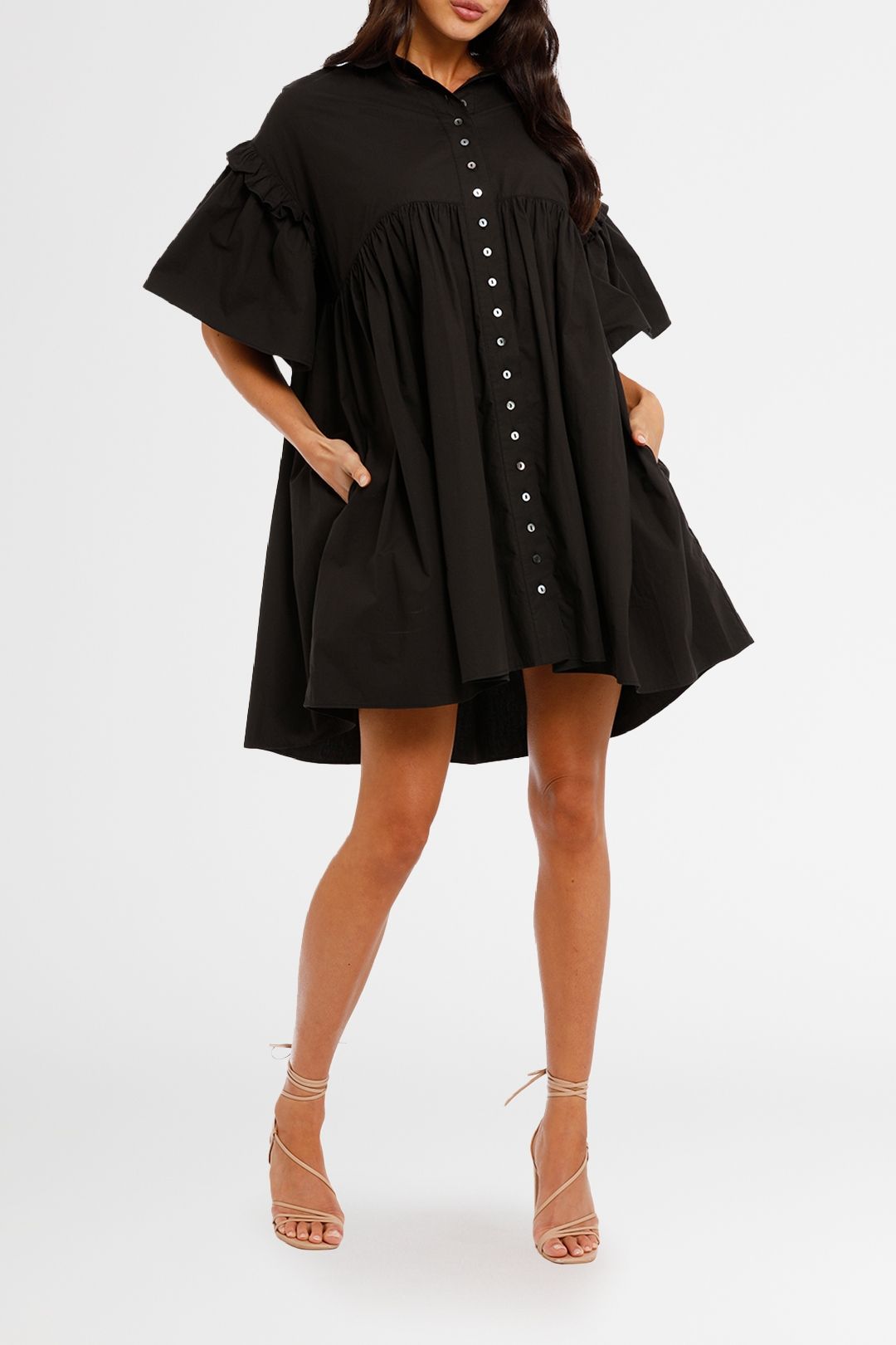 Joslin Ashleigh Smock Mini Dress Black Short Sleeve