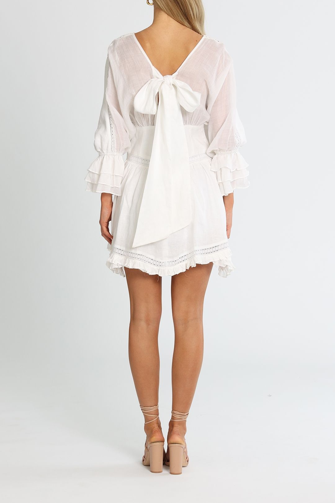 Joslin Bardot Linen Ramie Mini Dress Optical White V Neck