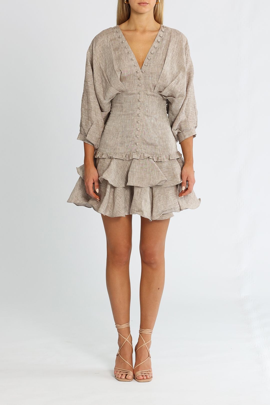 Joslin Elizabeth Linen Ramie Mini Dress Cinnamon White