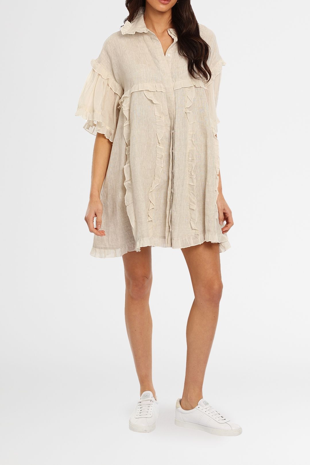 Hire Emily Linen Dress in Nude Joslin GlamCorner
