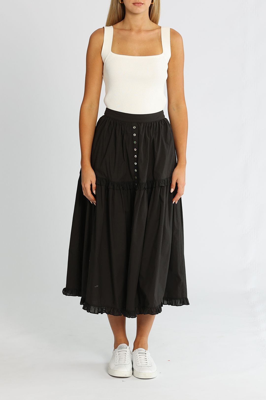 Joslin Layla Organic Cotton Midi Skirt Black