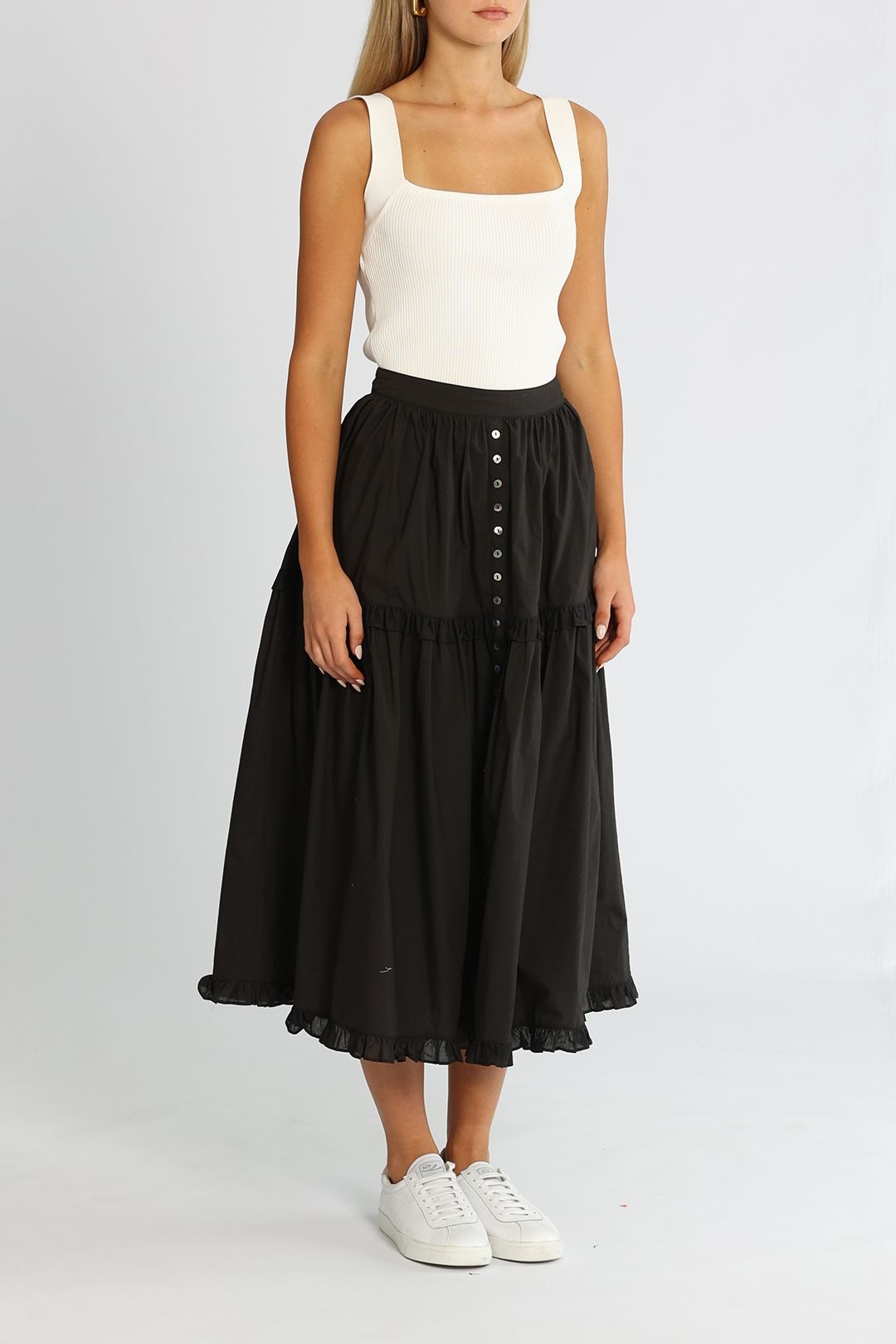 Joslin Layla Organic Cotton Midi Skirt Black Ruffle