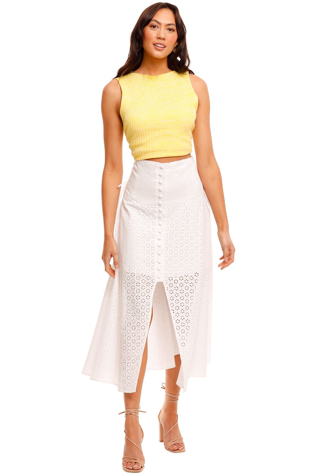 Joslin Maddison Linen Lace Midi Skirt white
