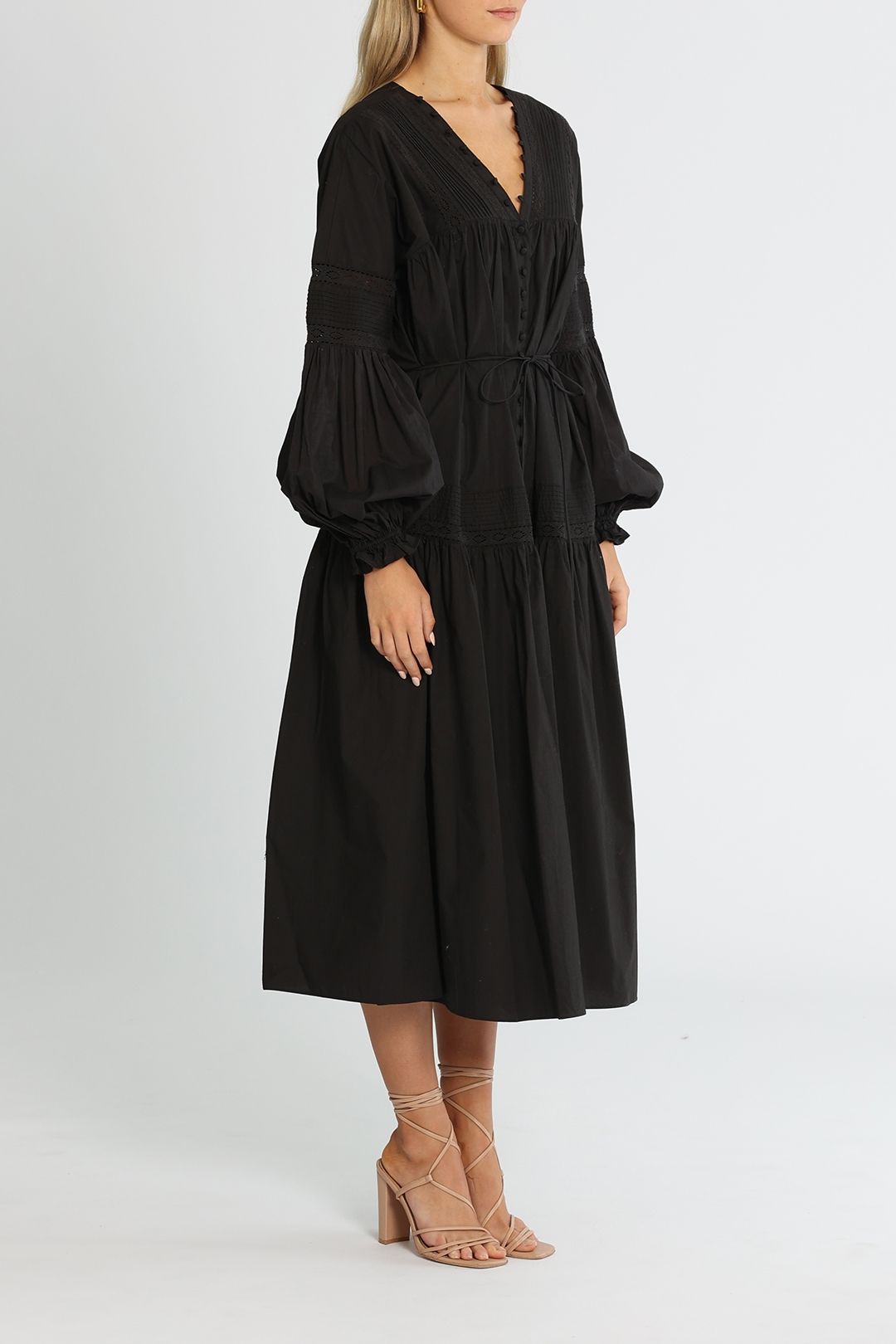 Hire Marlo Organic Cotton Midi Smock Dress in Black Joslin GlamCorner