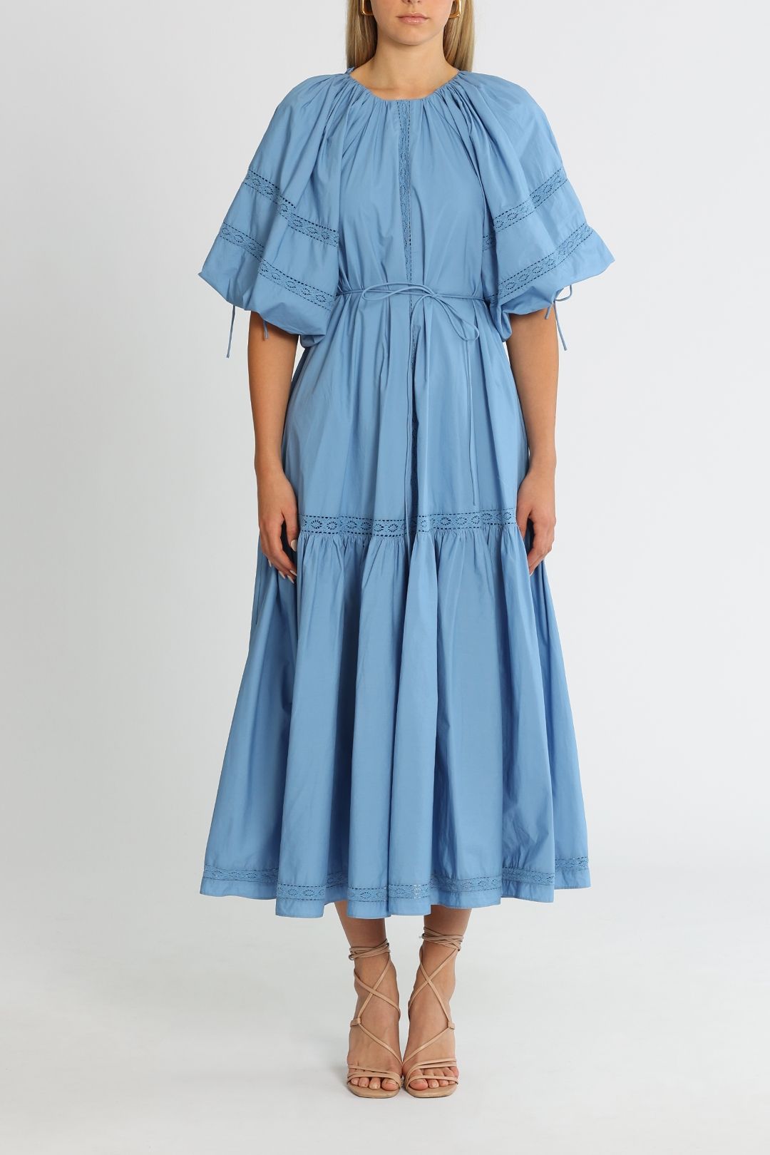 Joslin Vivienne Organic Cotton Midi Smock Dress Atlantic