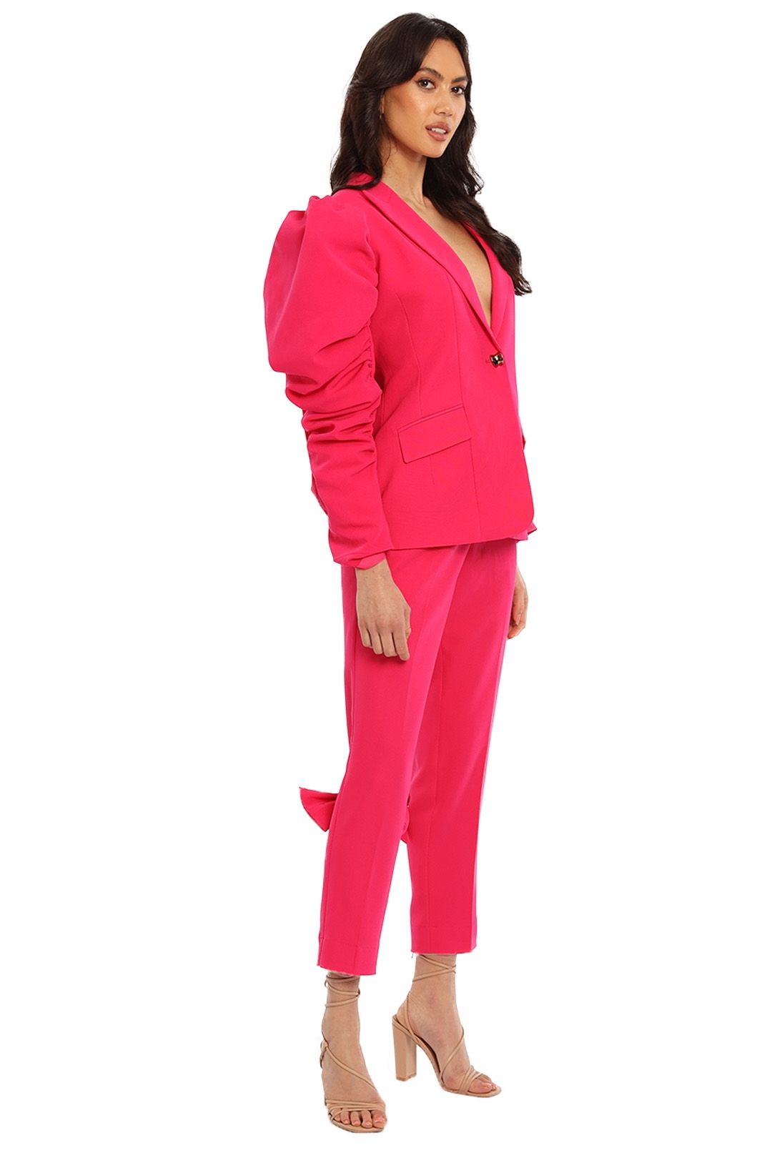 Justin Tong Bow Chic Jacket and Pant Set Pink