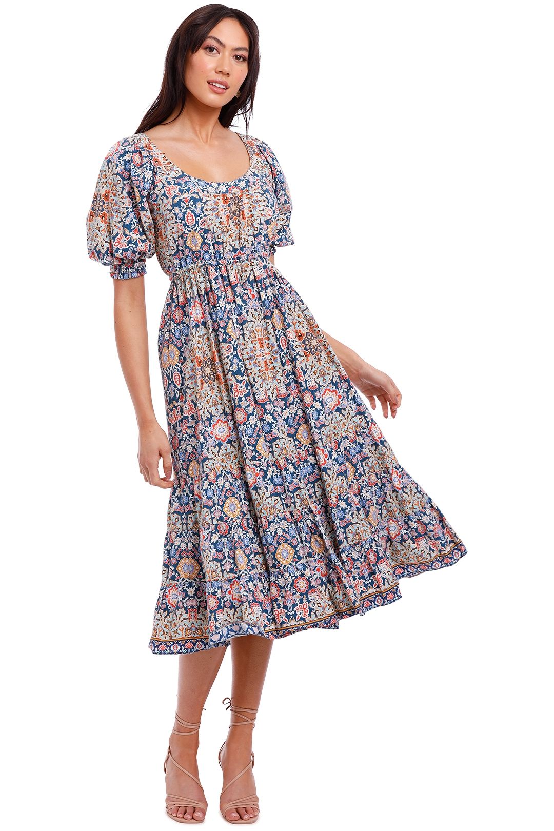 Kachel Kelly Elasticated Waist Cotton Midi Dress
