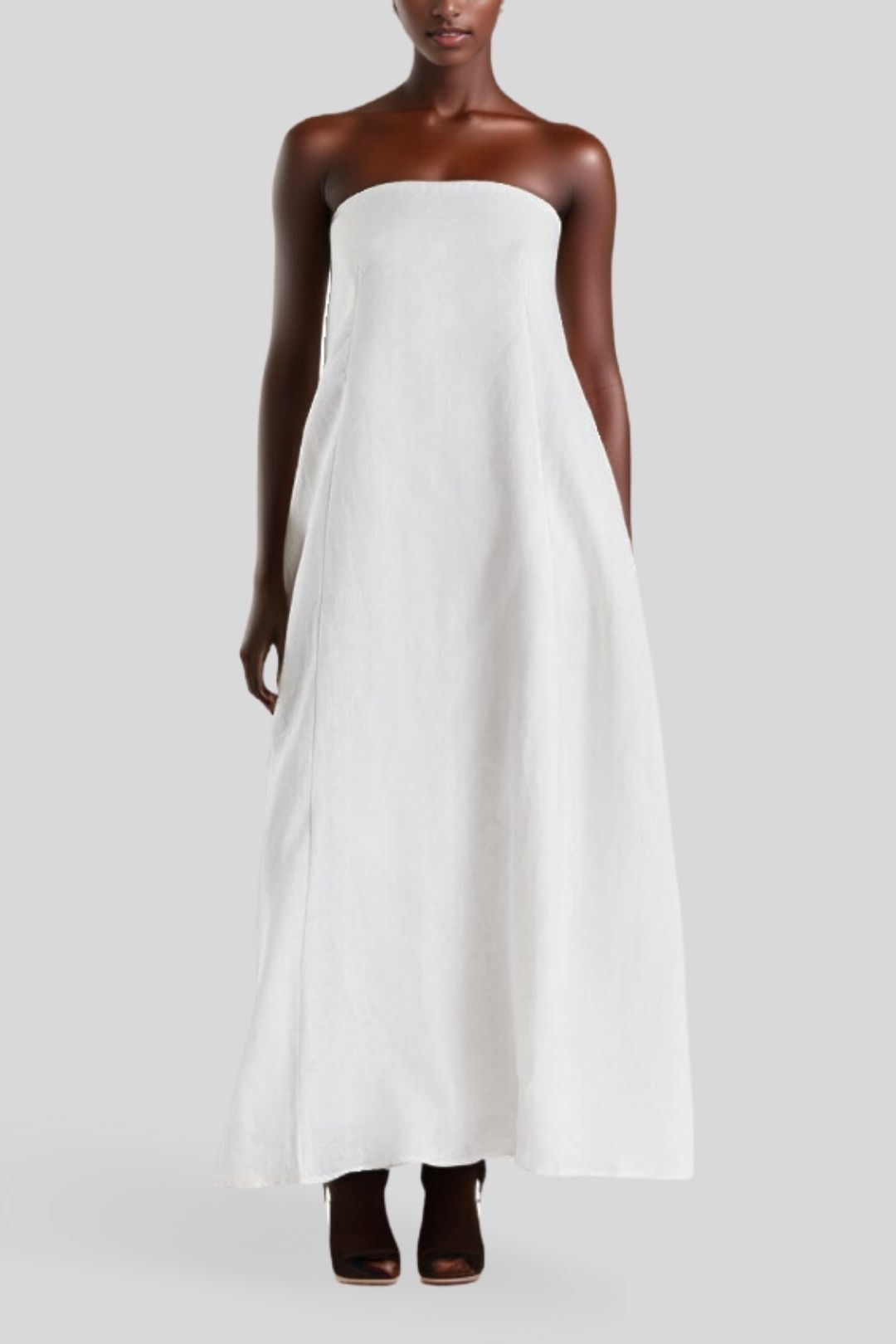 Karney White Linen Strapless Dress