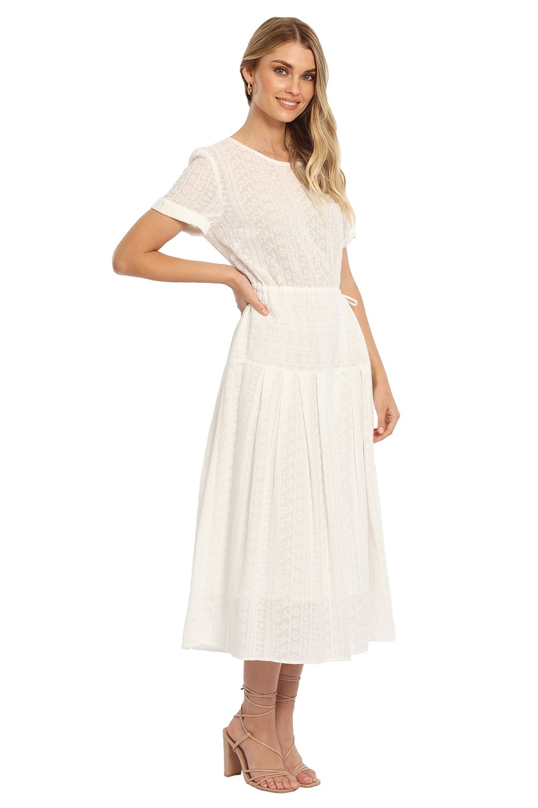 Broderie Midi Dress White