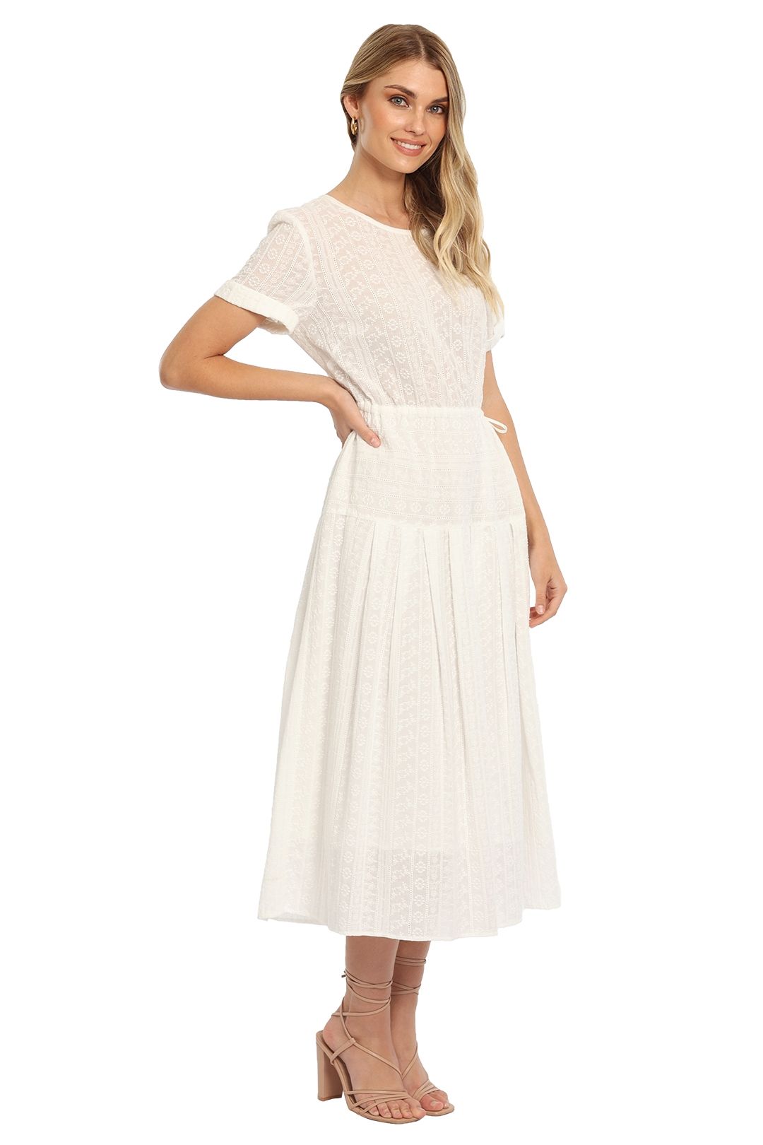 Kate Sylvester Broderie Midi Dress in White Embroidery 