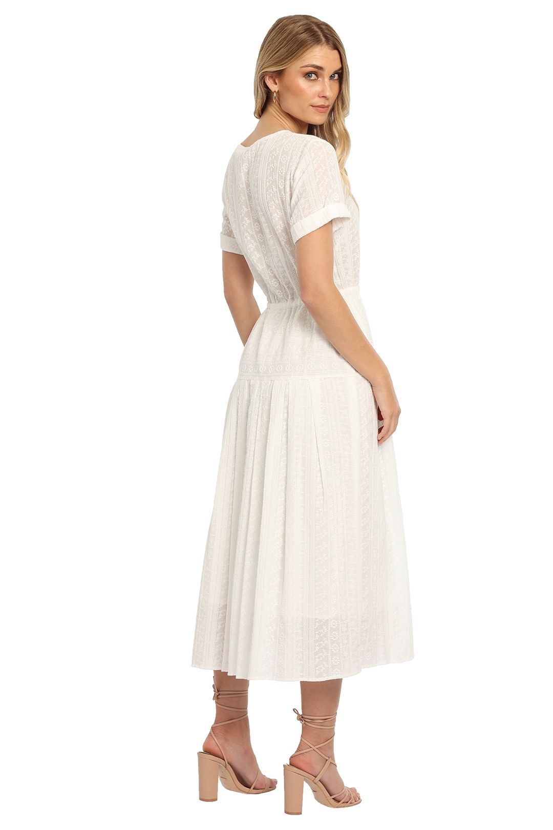 Kate Sylvester Broderie Midi Dress in White Short sleeve