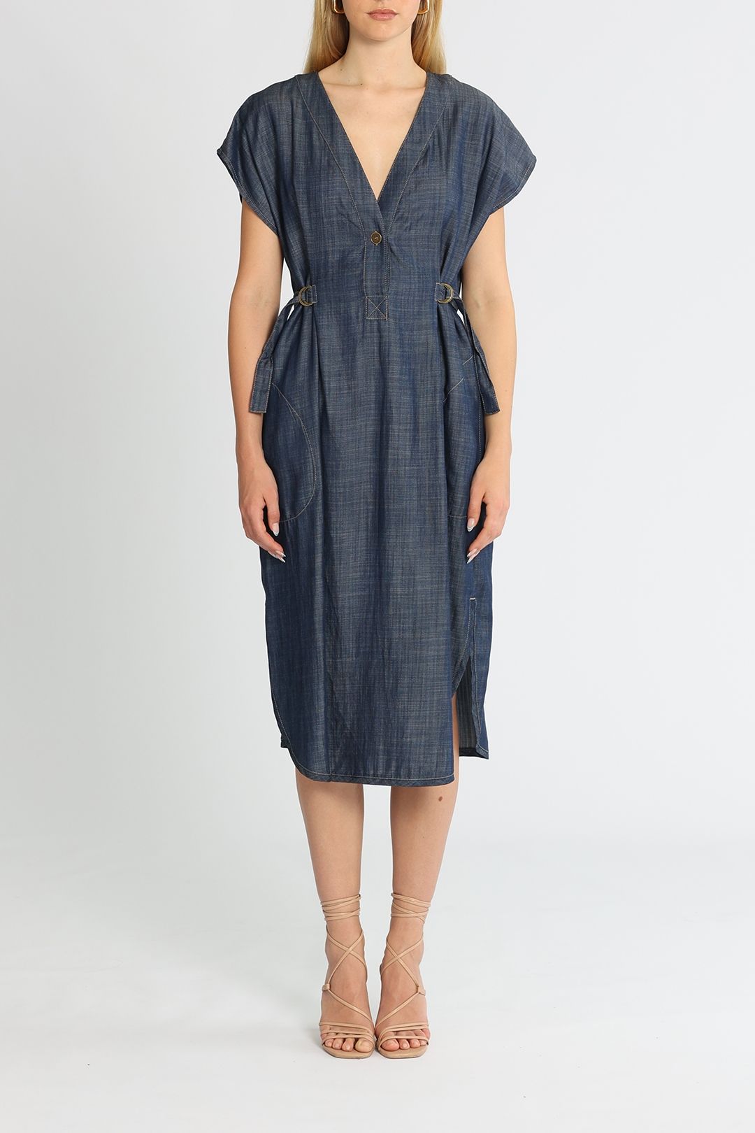 Kate Sylvester Chambray Midi Dress Denim