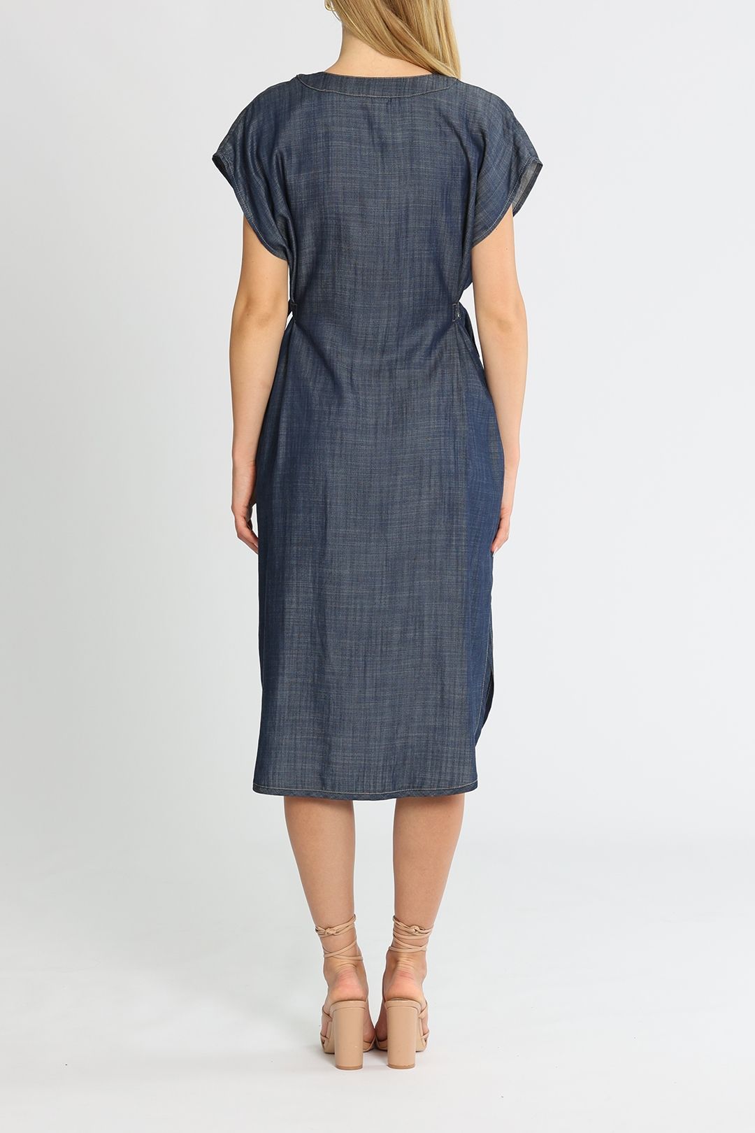 Kate Sylvester Chambray Midi Dress Short Sleeves