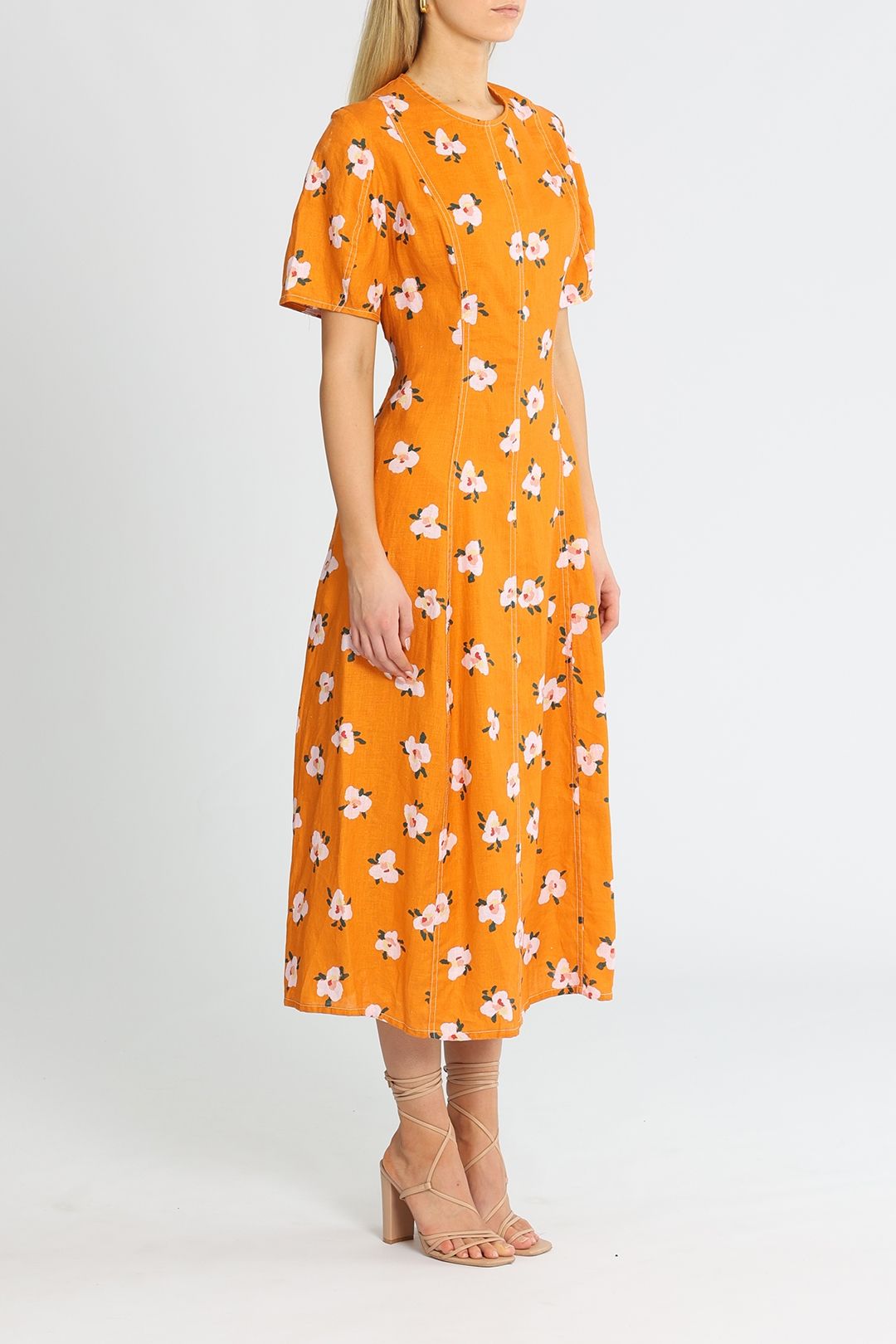 Kate Sylvester Colette Midi Dress in Orange Floral