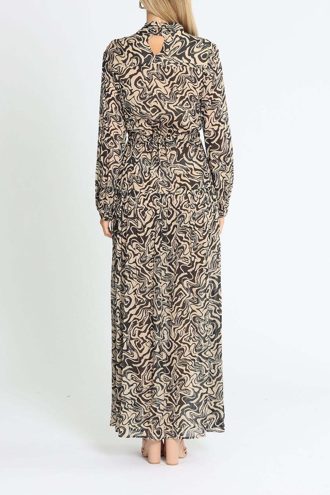 Kate Sylvester Ilaria Long Sleeve Maxi Dress Sand Print