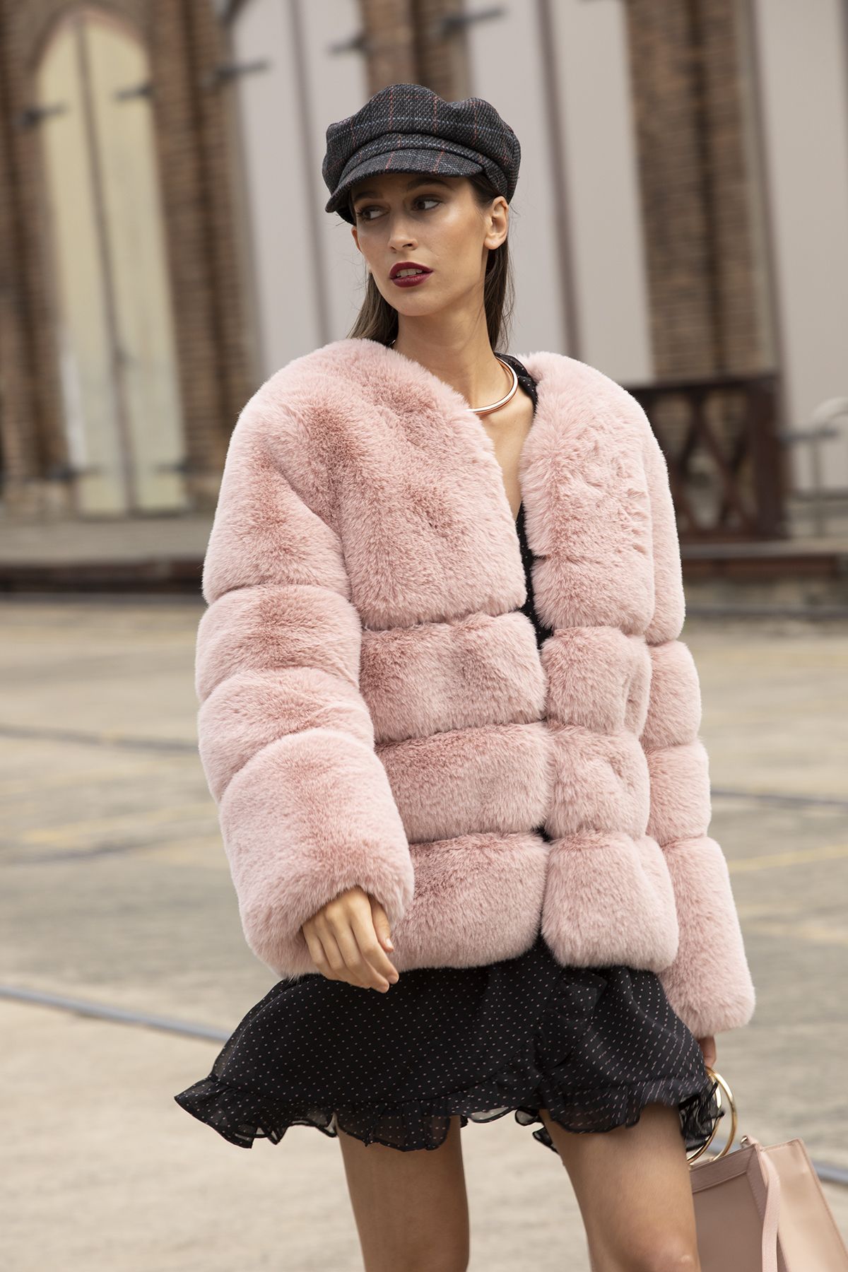 Dusty pink fur clearance jacket