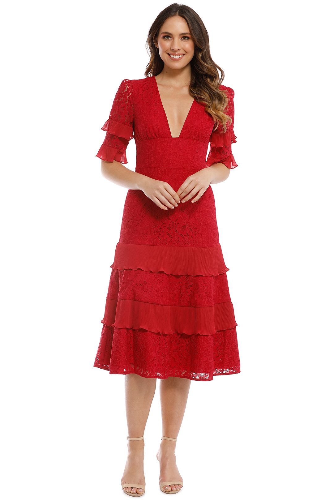 Timeless Lace Midi Dress in Red by Keepsake the Label for Rent