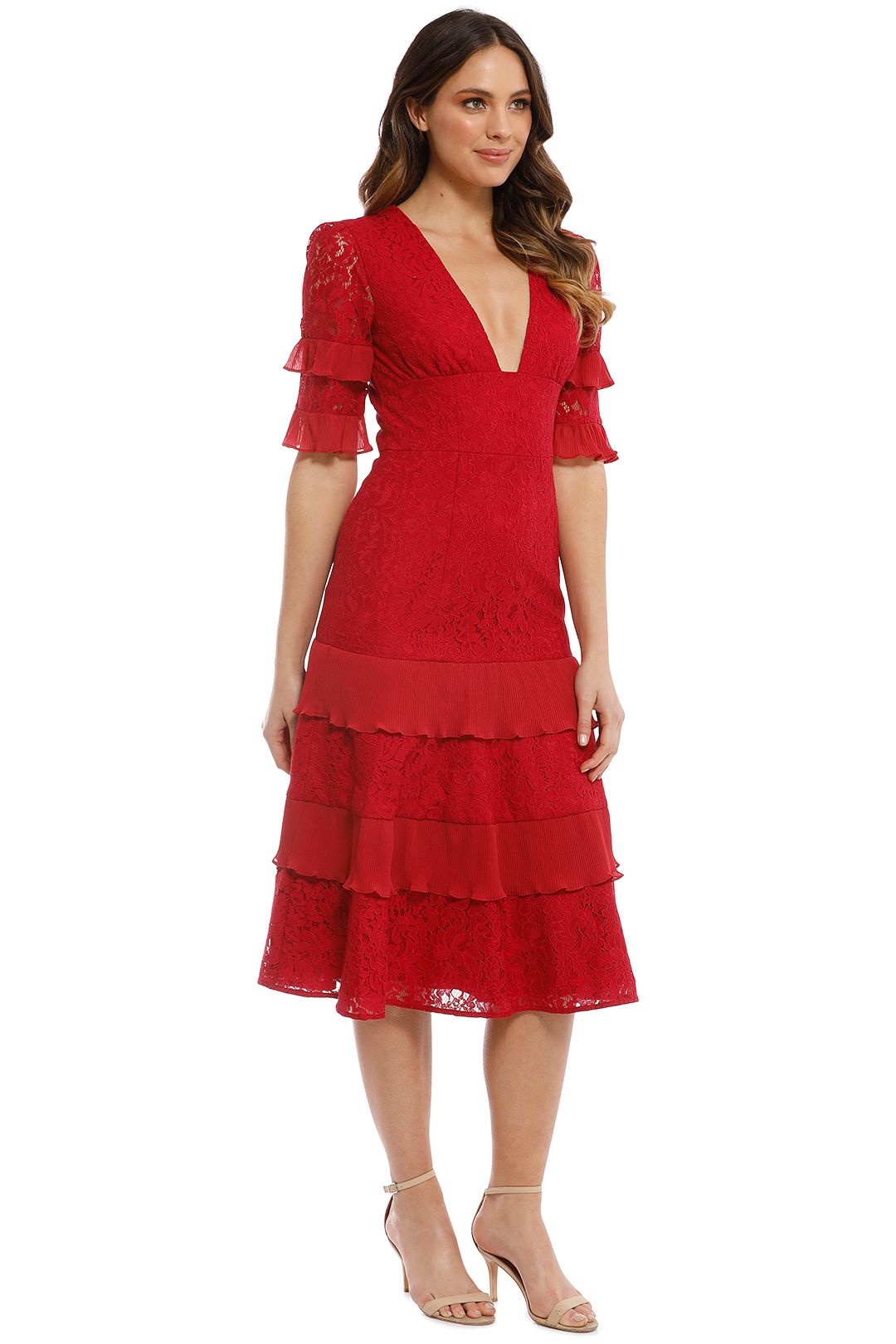 Timeless Lace Midi Dress in Red by Keepsake the Label for Rent