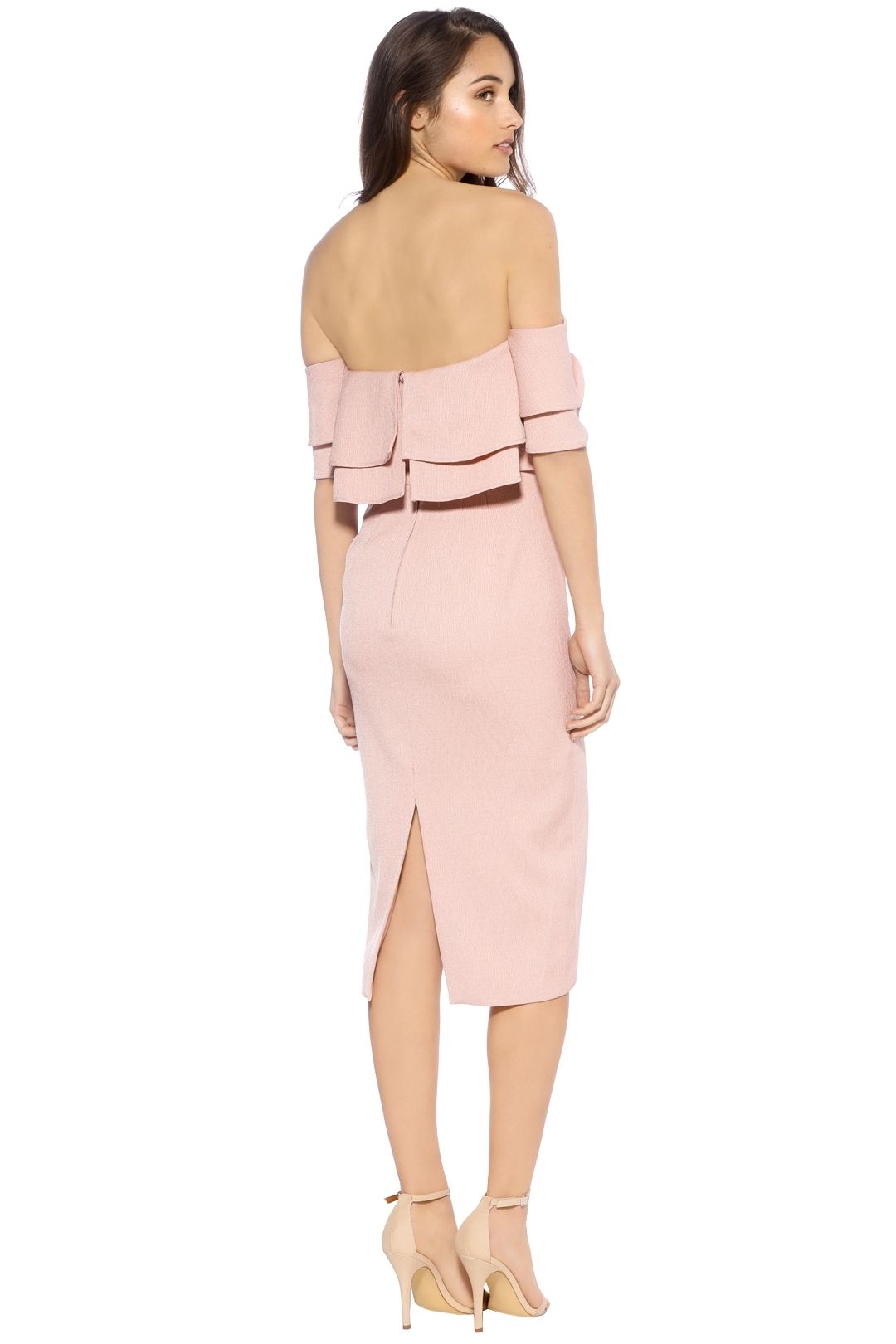 Forever u midi dress with store fringe 3d fabrication in dusty pink