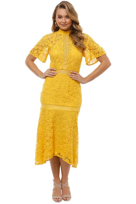 Utopia Lace Midi Dress - Golden Yellow