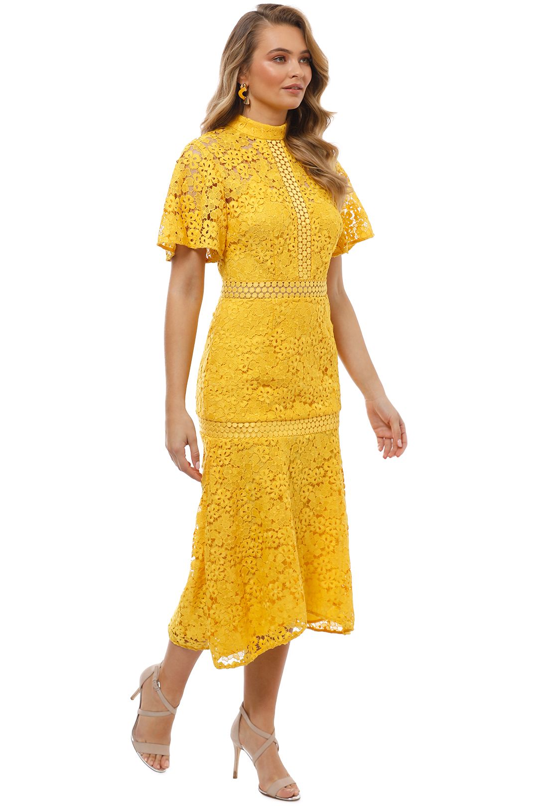 Mustard lace discount midi dress