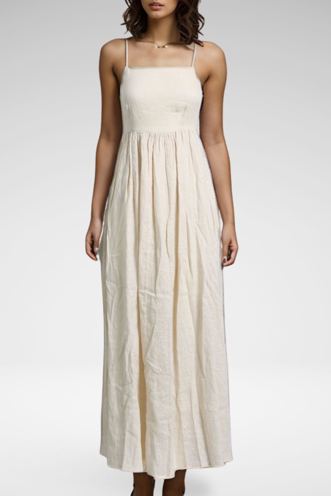 Kinga Csilla Cream Linen Strappy Maxi Dress