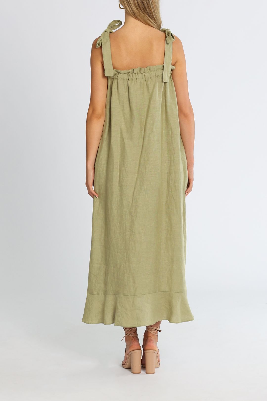Kinney Mia Linen Dress Sage Relaxed Fit