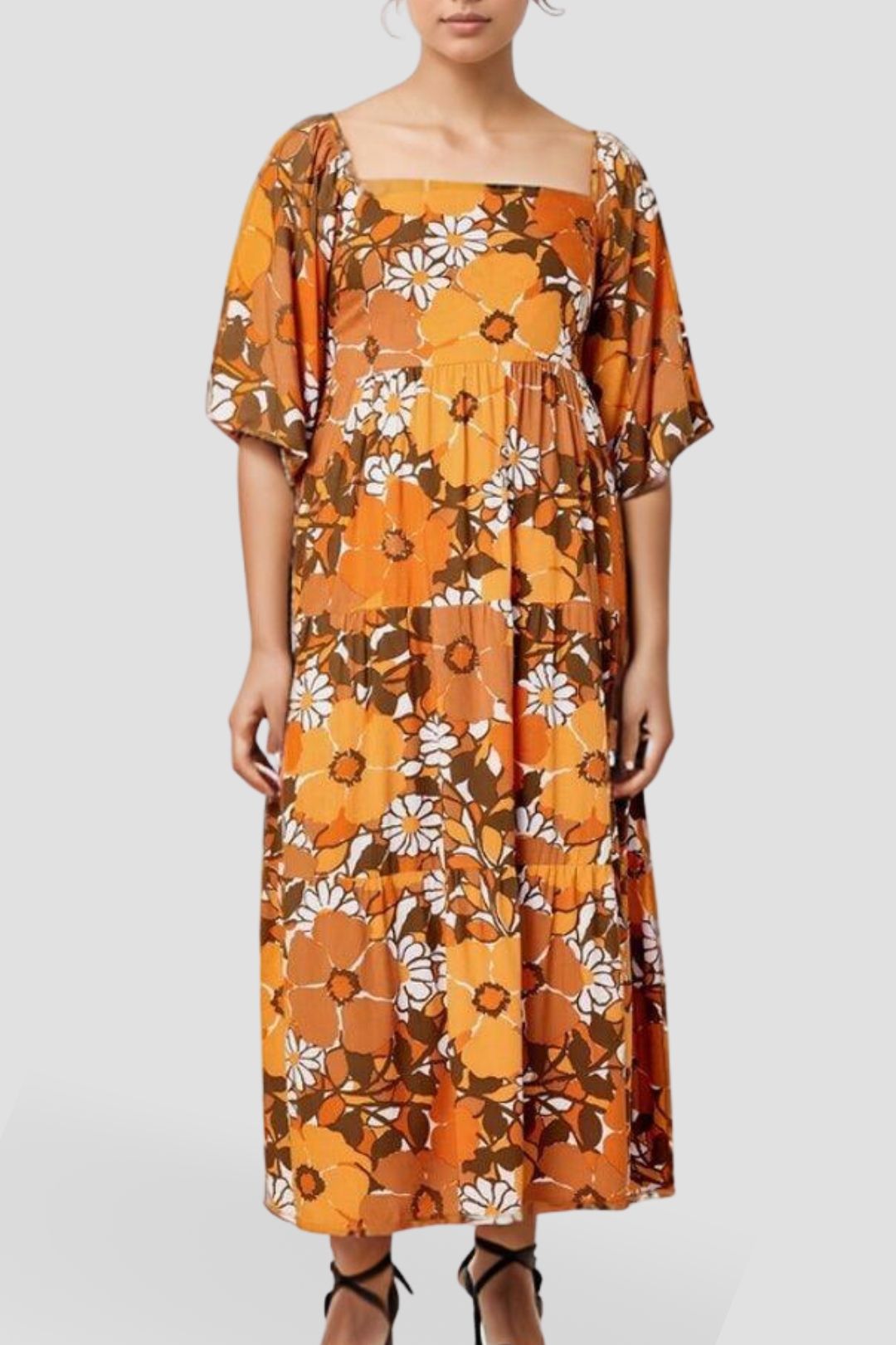 faithfull the brand orange floral dress FAITHFULL Lucciola Mini Dress in Audrey Floral