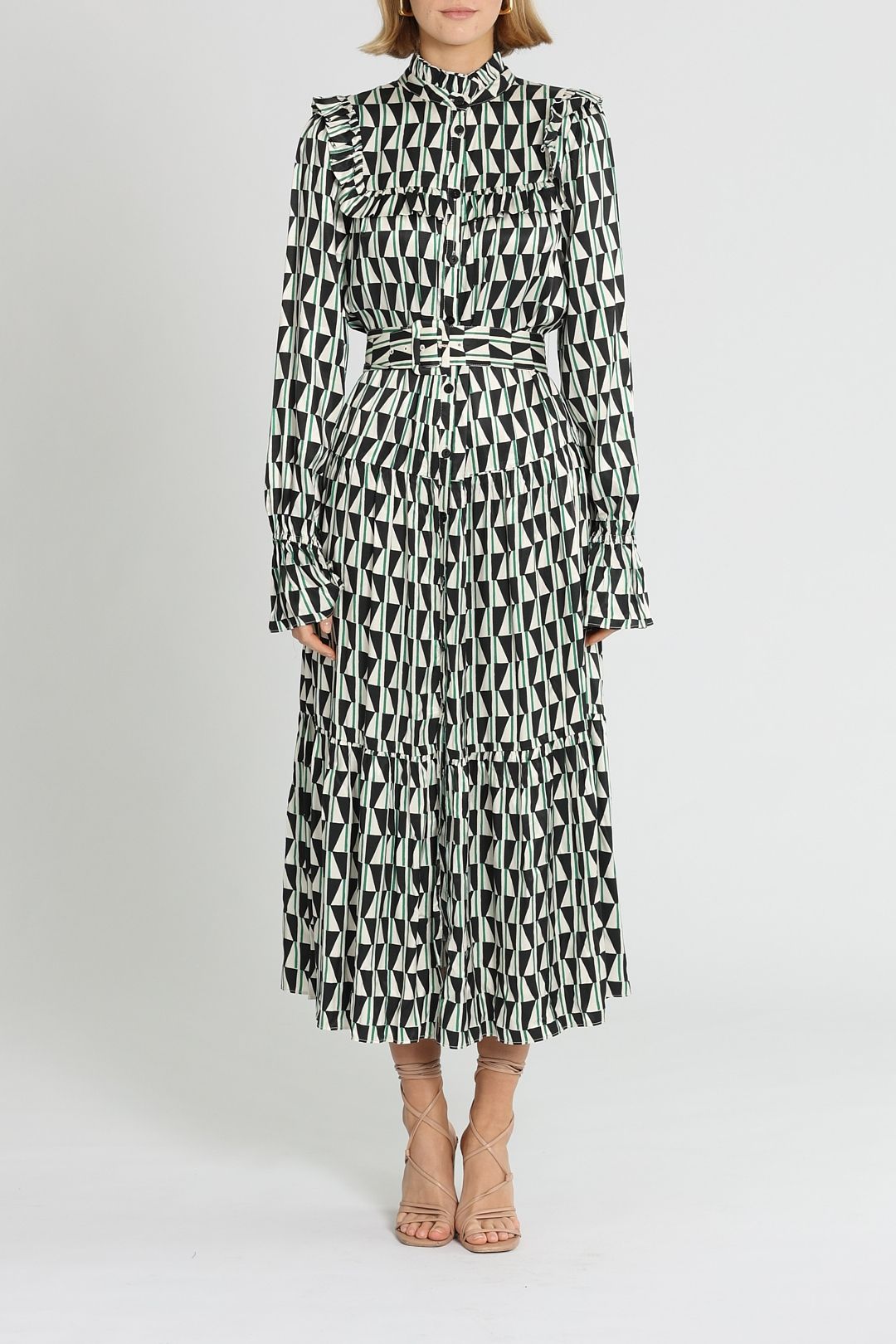Hire Mandy Green Tile Print Maxi Dress | Kitri | GlamCorner Hire Mandy Green Tile Print Maxi Dress | Kitri | GlamCorner