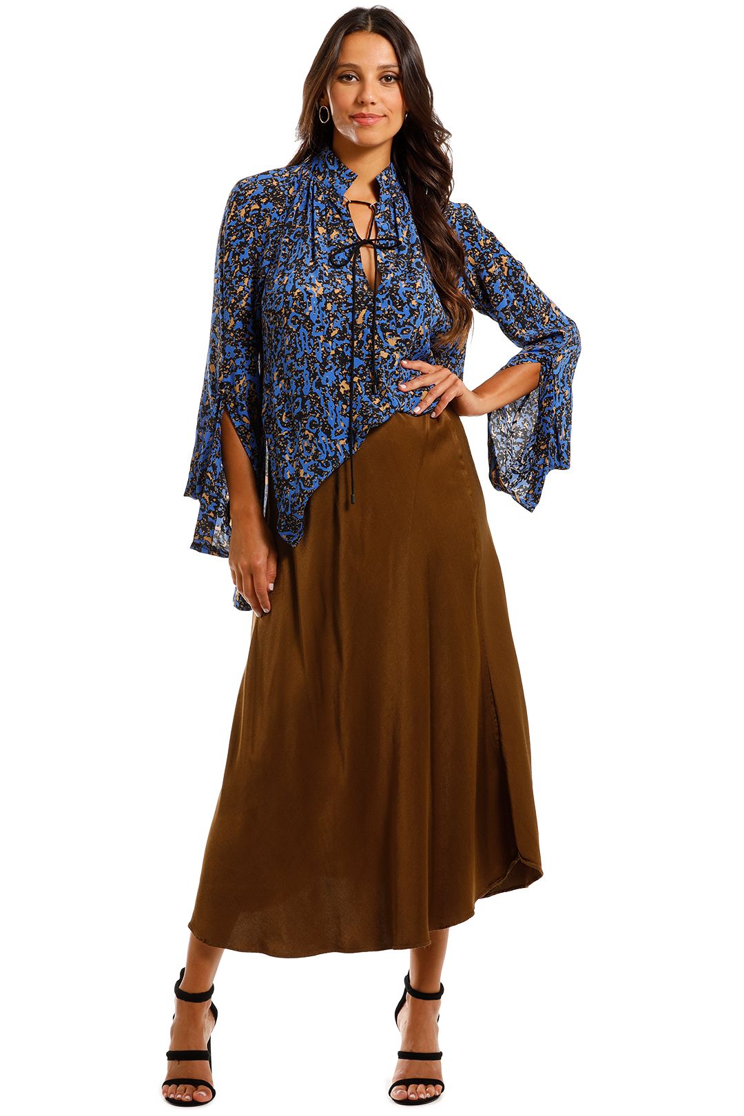 KITX Algae Future Blouse Blue Tie Neck Long Sleeves