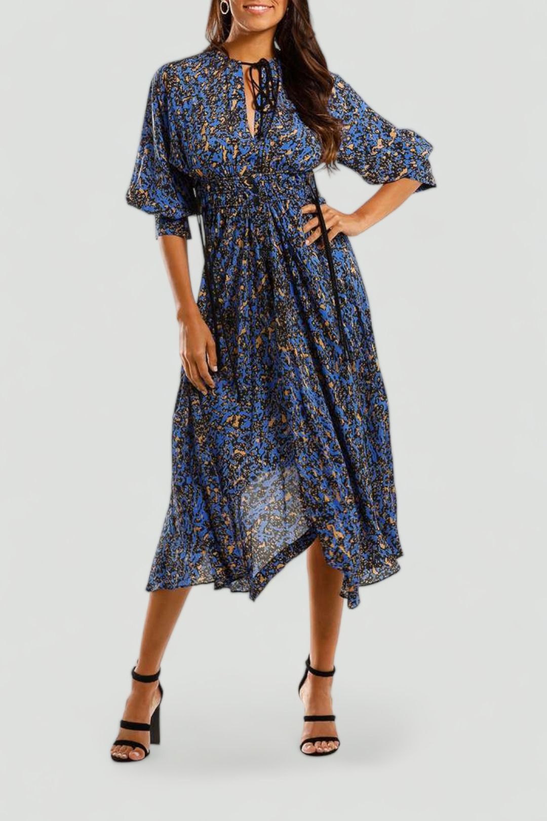 KITX Algae Future Dress Blue Midi Tie Neckline