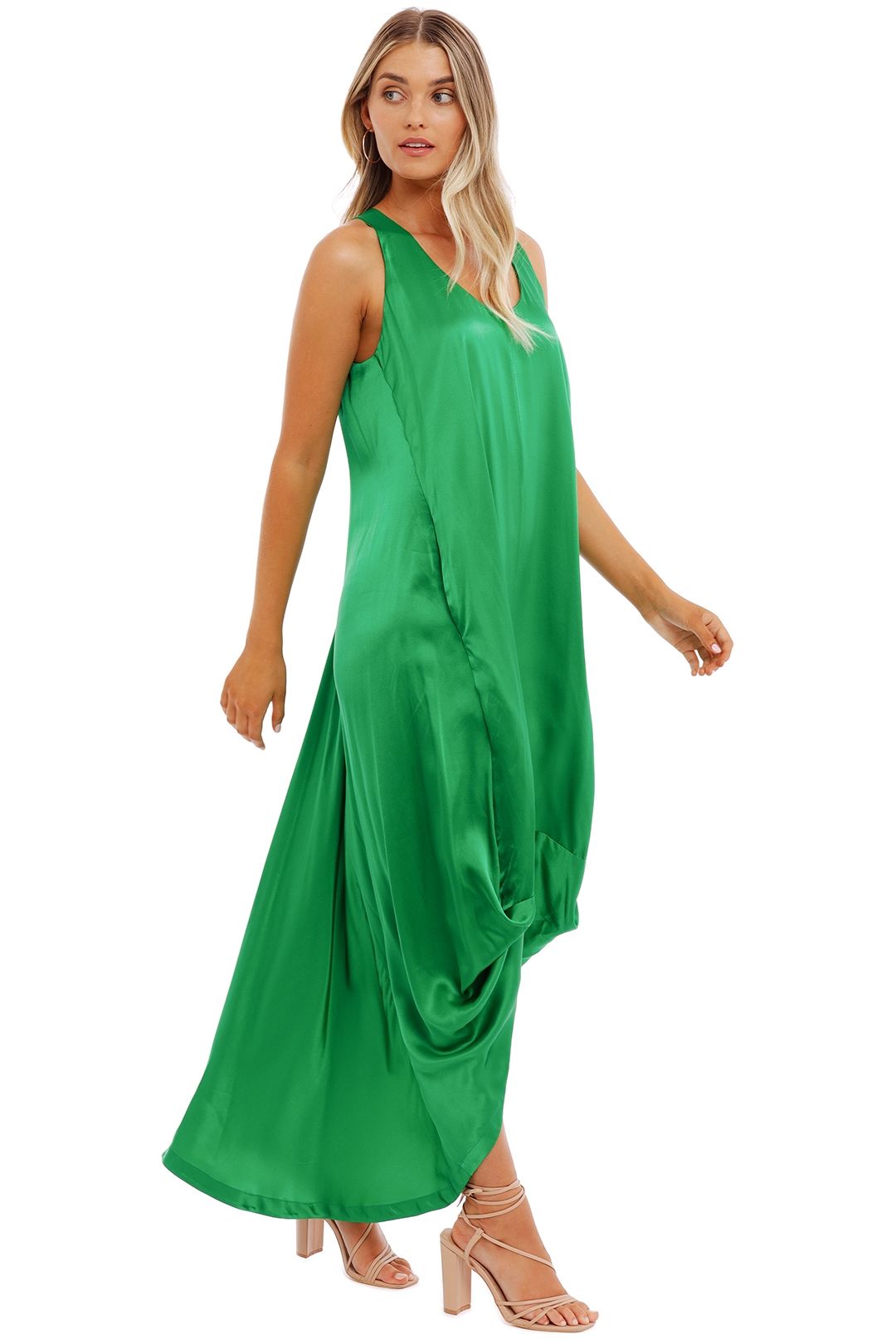 green emerald velvet dress Pine Green Long Silk Dress with Draped Neckline