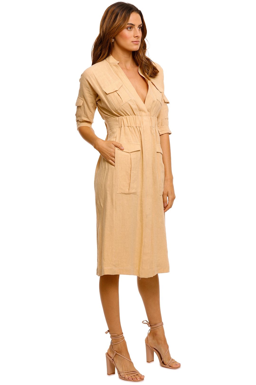 Hire Linen Natural Safari Dress | KITX | GlamCorner Hire Linen Natural Safari Dress | KITX | GlamCorner