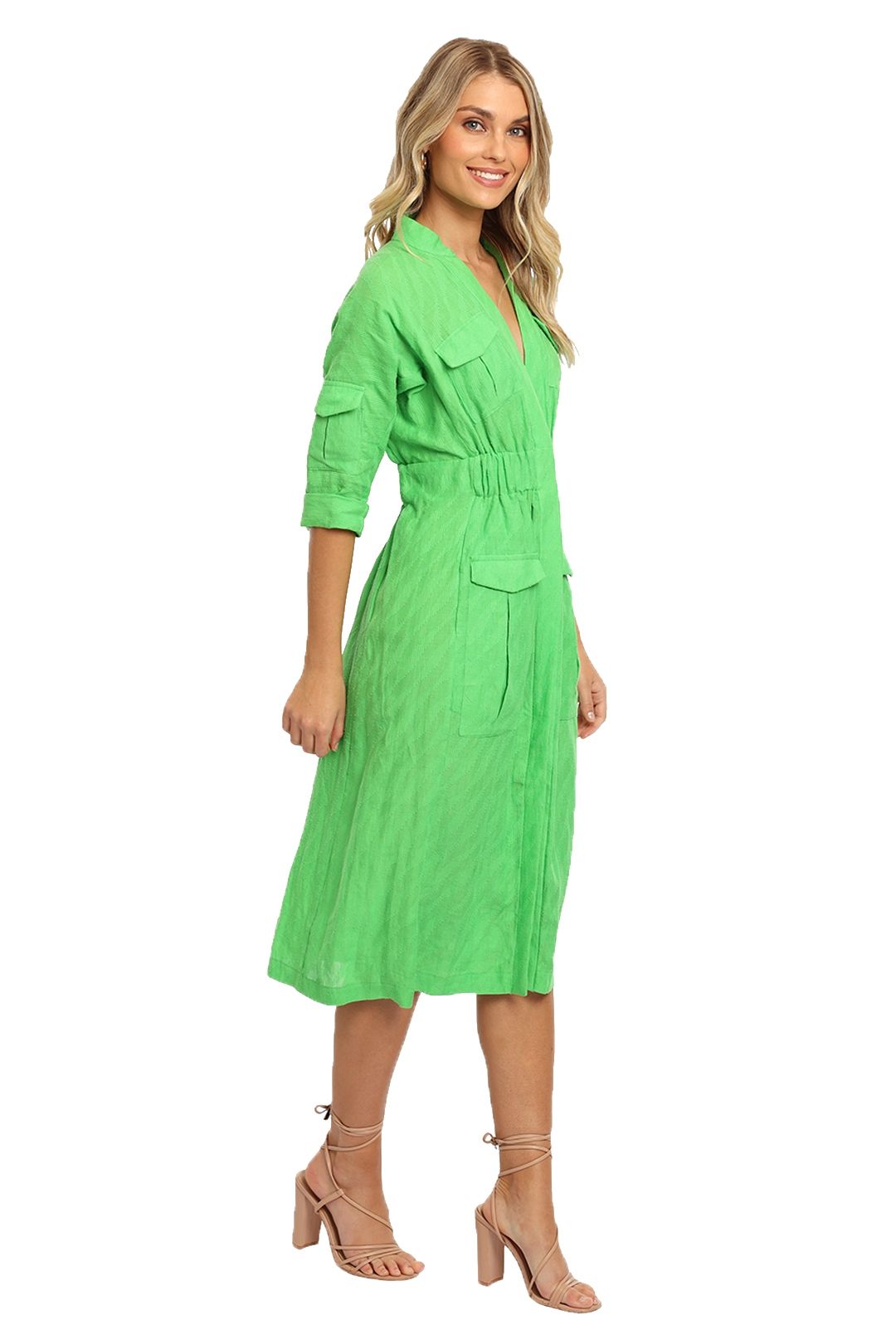 KITX Linen Safari Dress Green zip pockets