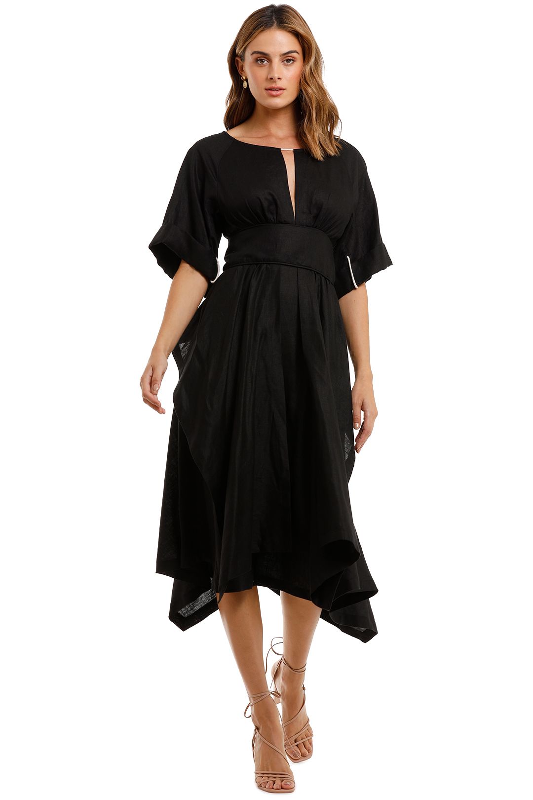 Hire Localised Black Linen Midi Dress KITX GlamCorner