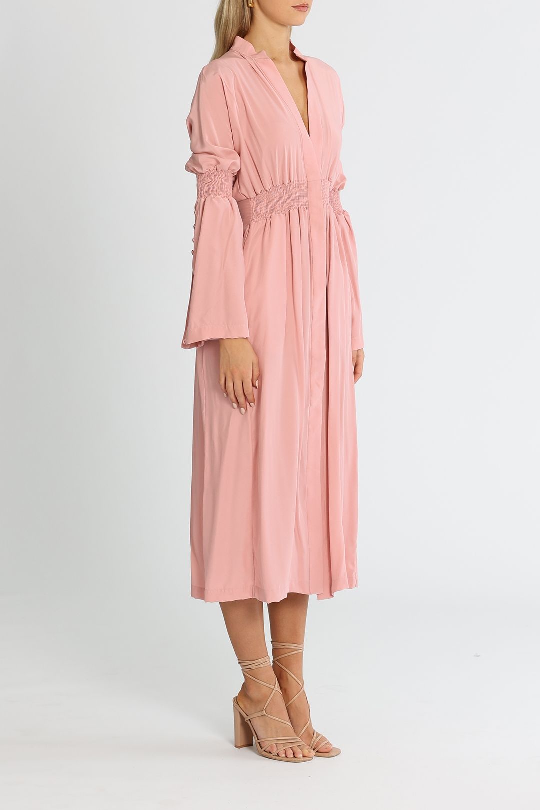 KITX Shirred Dress Pink V Neckline