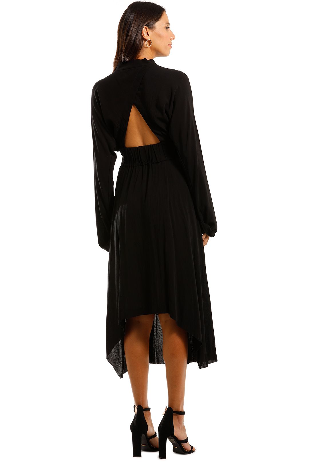 KITX Shirt Dress Black Midi Drape Dress Plunge V Neckline