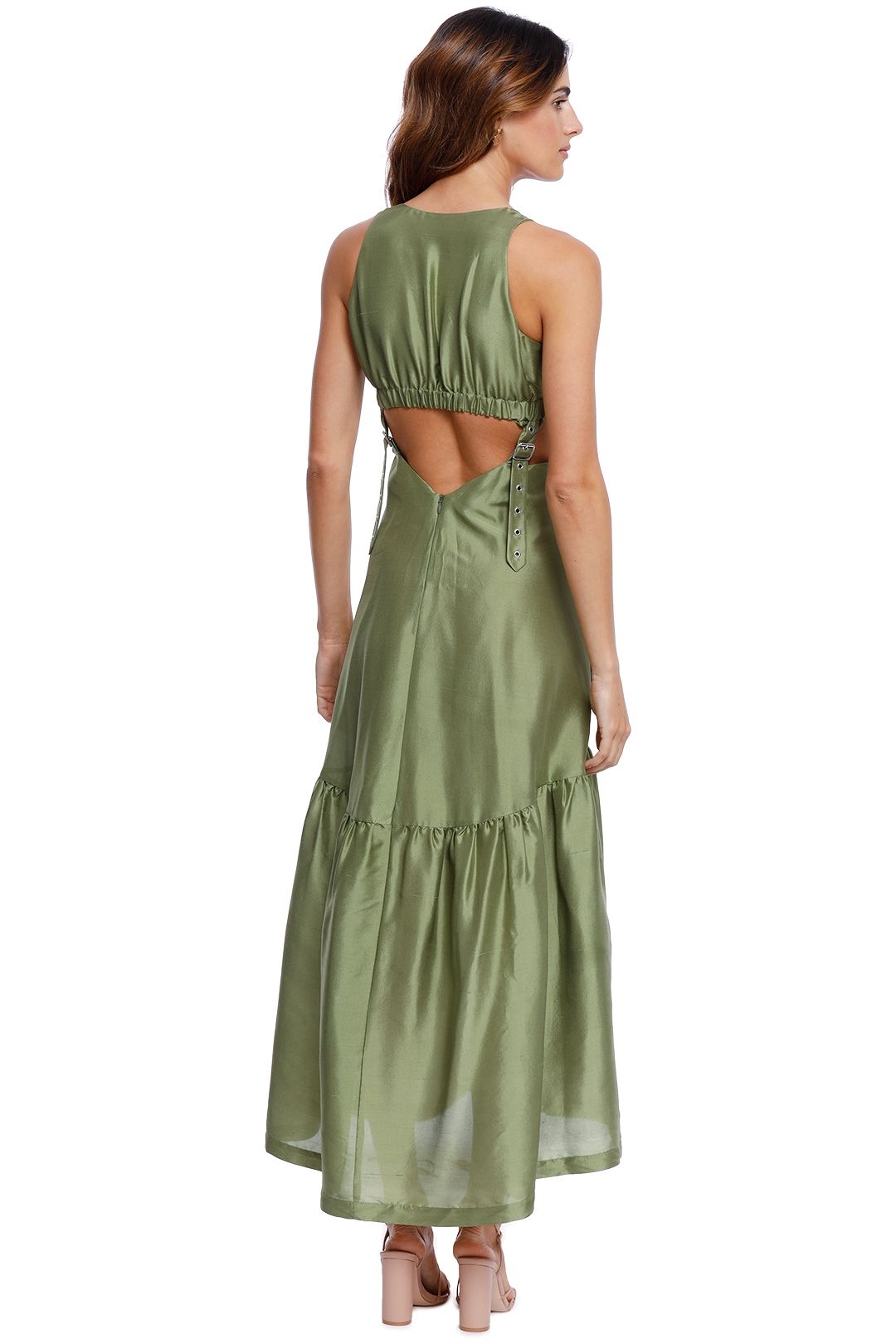 Romance Ruffle Dress ~ Moss Green Luxe Satin XXS