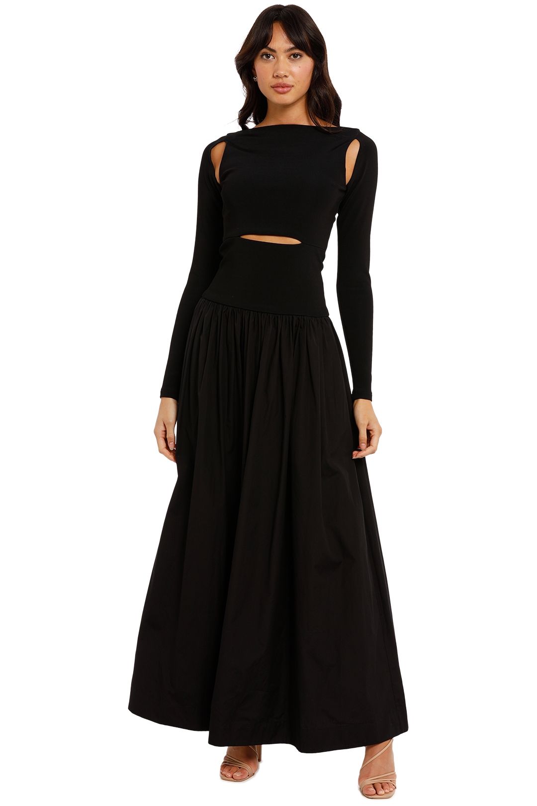 Knit Cotton Split Maxi Dress in Black Esse GlamCorner