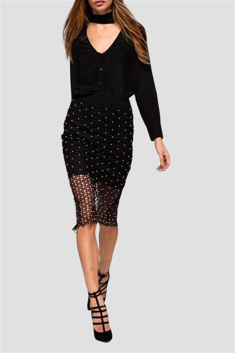 Black pencil skirt kookai top