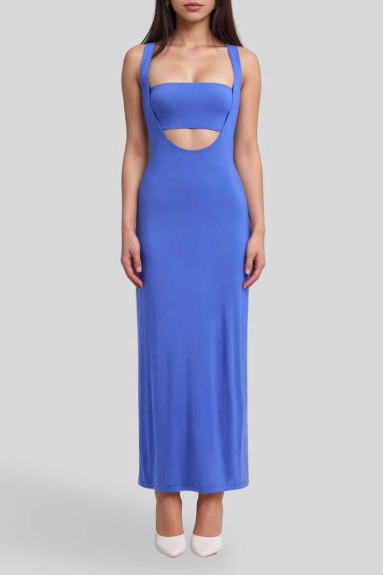 chinese dress ladies Feeling Electric Puff Sleeves Mermaid Maxi Dress Denim Blue main image 0