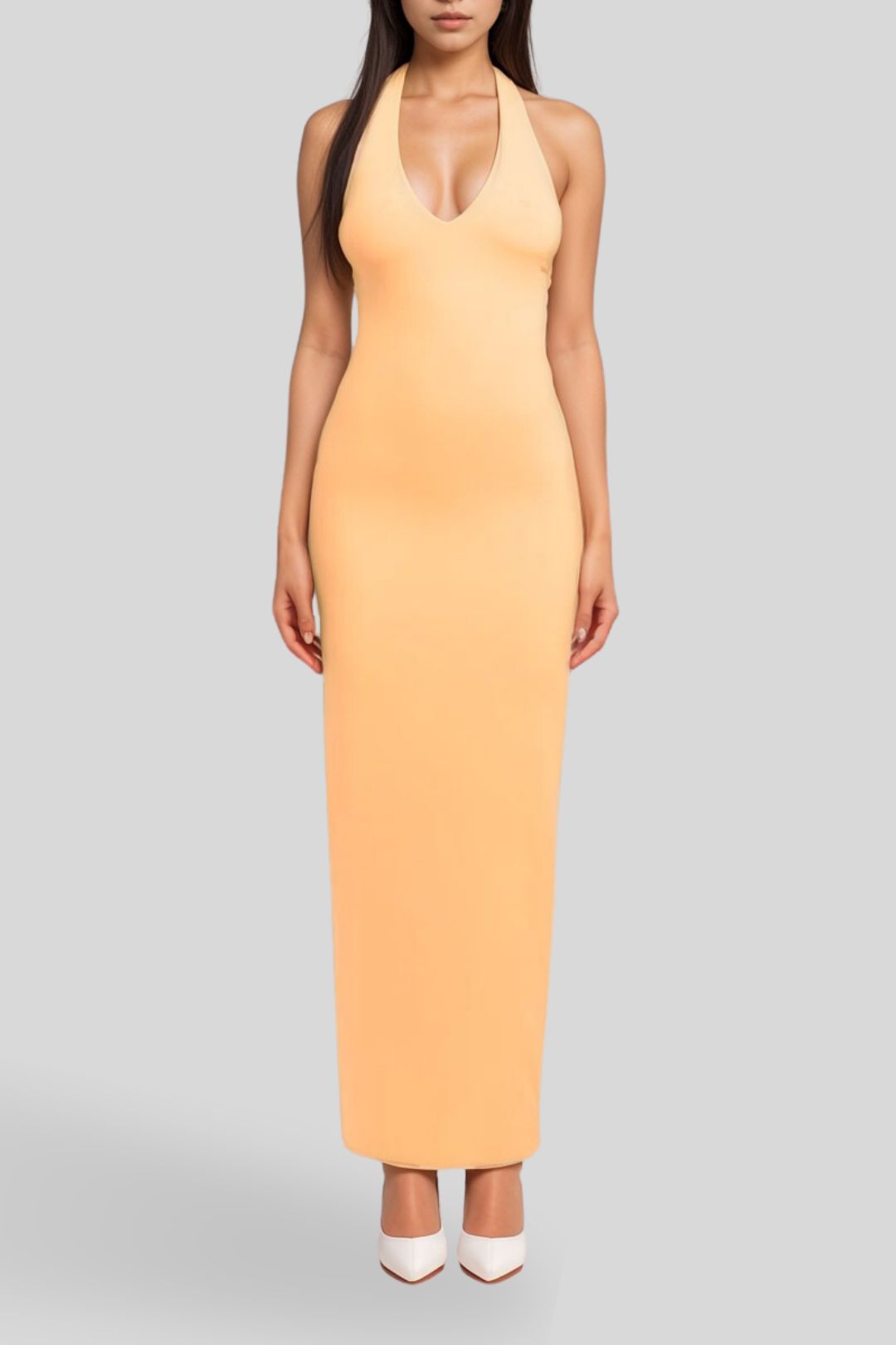 Dress hire date night Stella Halter Maxi Dress - Papaya Sorbet