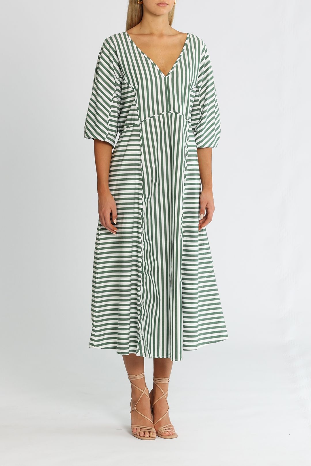 Hire Sculptured Long Sleeve Dress in Stripe Kowtow GlamCorner