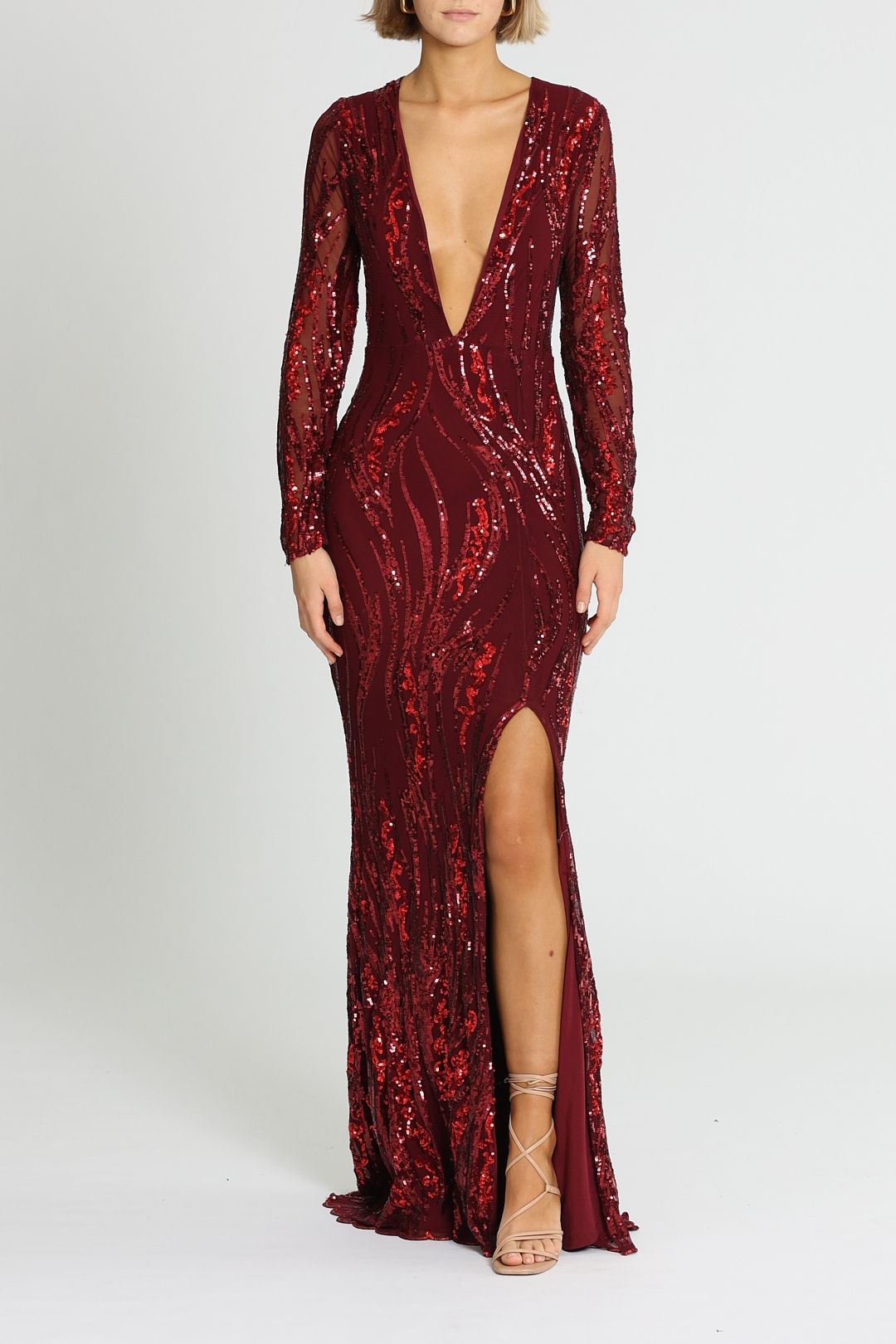 Deep V Plunge Dress in Wine by L amour for Hire GlamCorner