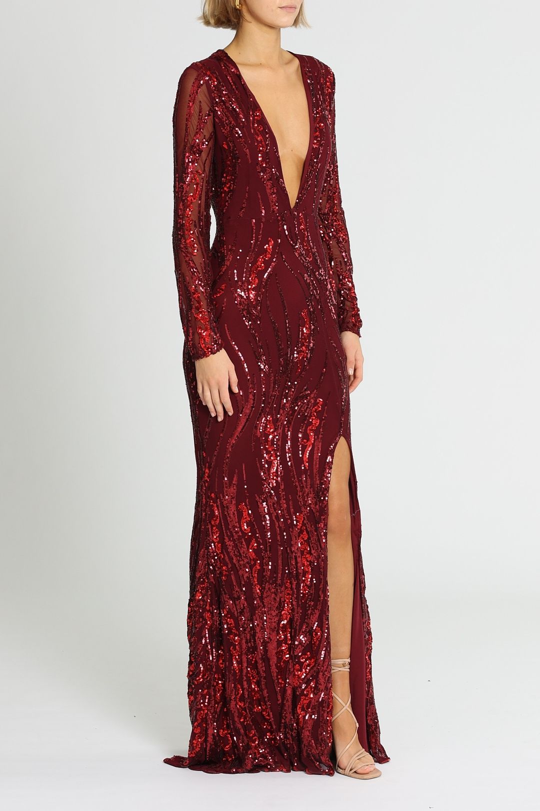 Deep Plunge Long Sleeve Plunge Maxi Dress Elira Deep Plunge